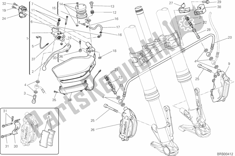 All parts for the Front Brake System of the Ducati Multistrada 1200 S Pikes Peak USA 2014